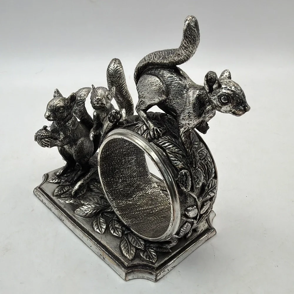 Franklin Mint Animals At Play Napkin Ring Silver Plate Squirrels Vintage 1977